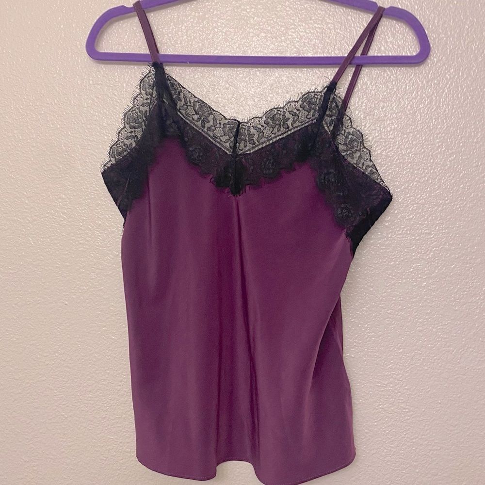 Vylette lace trim purple Cami slip tank top blouse Silky sexy Y2K Small